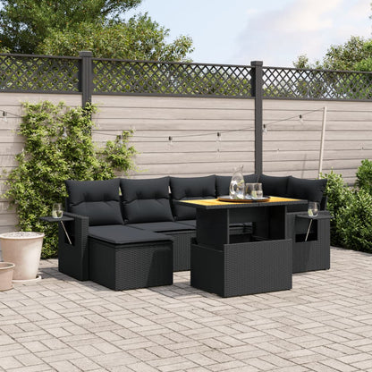 Set Sofás De Jardín 7 Piezas Y Cojines Ratán Sintético Beige