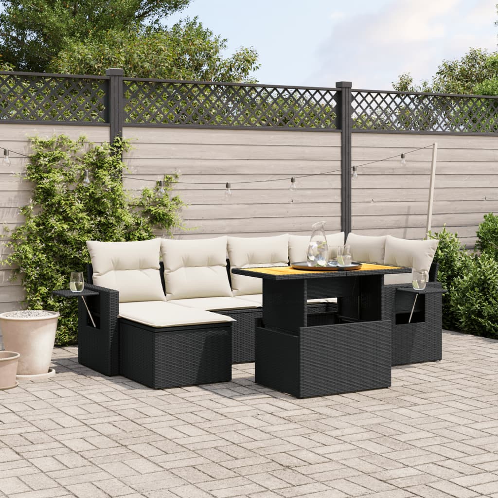 Set Sofás De Jardín 7 Piezas Y Cojines Ratán Sintético Beige