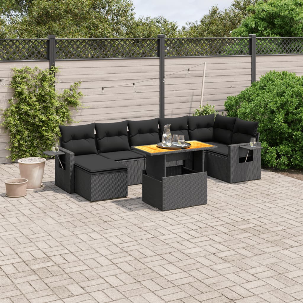 Set De Sofás De Jardín Y Cojines 8 Piezas Ratán Sintético Beige