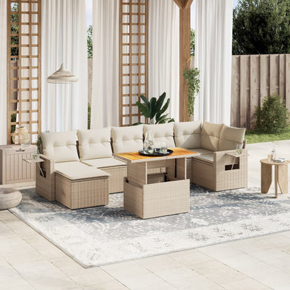 Set De Sofás De Jardín Y Cojines 8 Piezas Ratán Sintético Beige