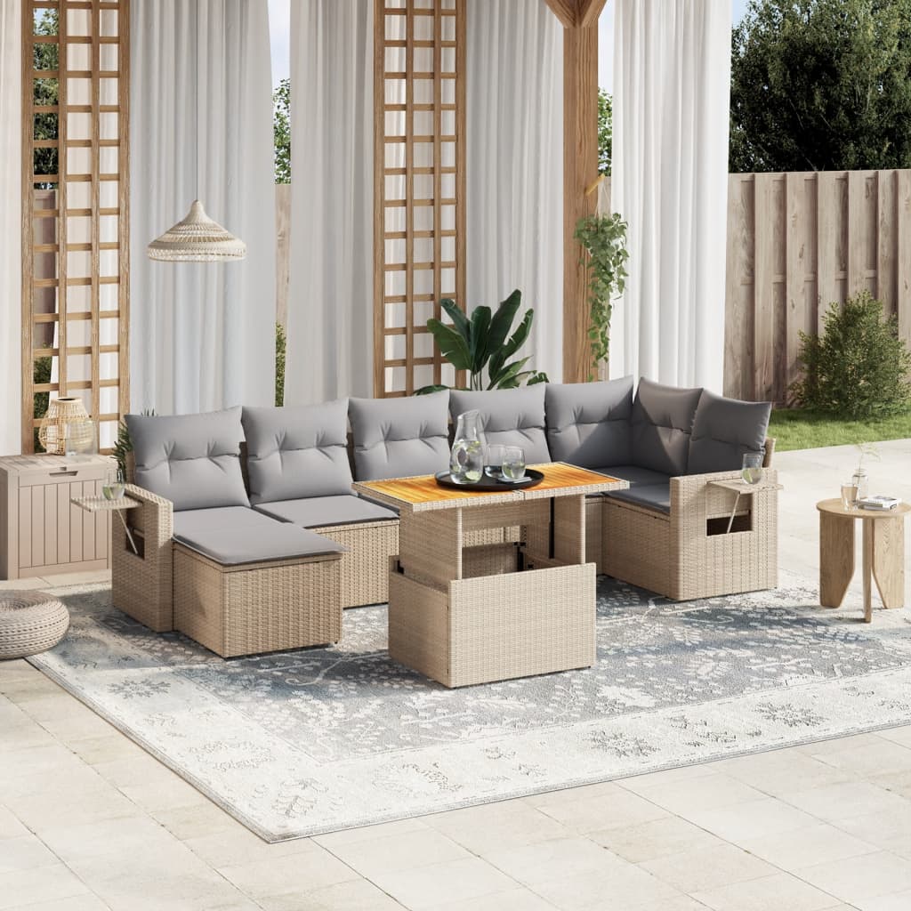 Set De Sofás De Jardín Y Cojines 8 Piezas Ratán Sintético Beige