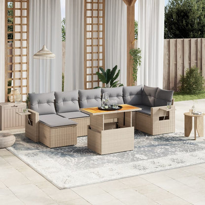 Set De Sofás De Jardín Y Cojines 8 Piezas Ratán Sintético Beige