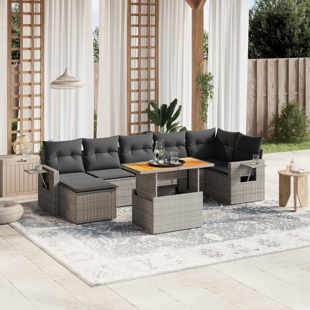 Set De Sofás De Jardín Y Cojines 8 Piezas Ratán Sintético Beige