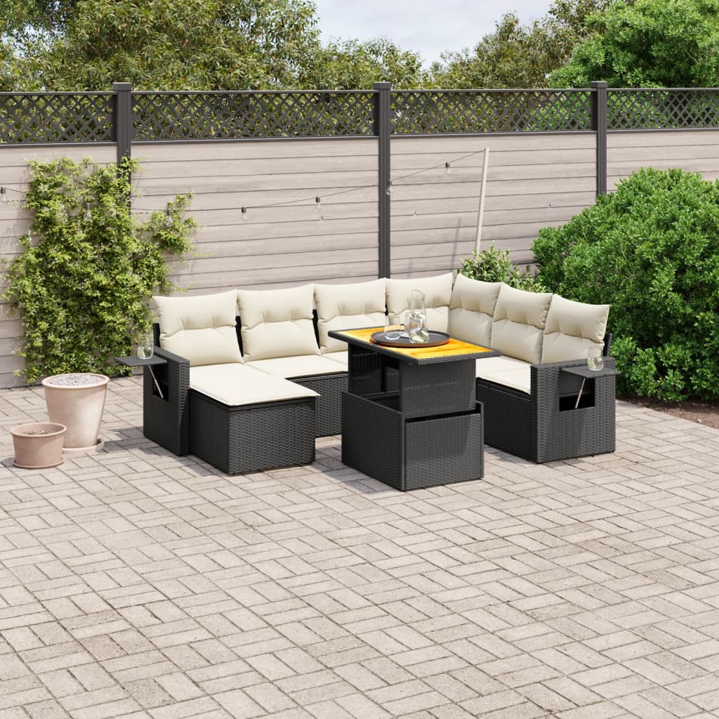 Set De Sofás De Jardín Y Cojines 8 Piezas Ratán Sintético Beige
