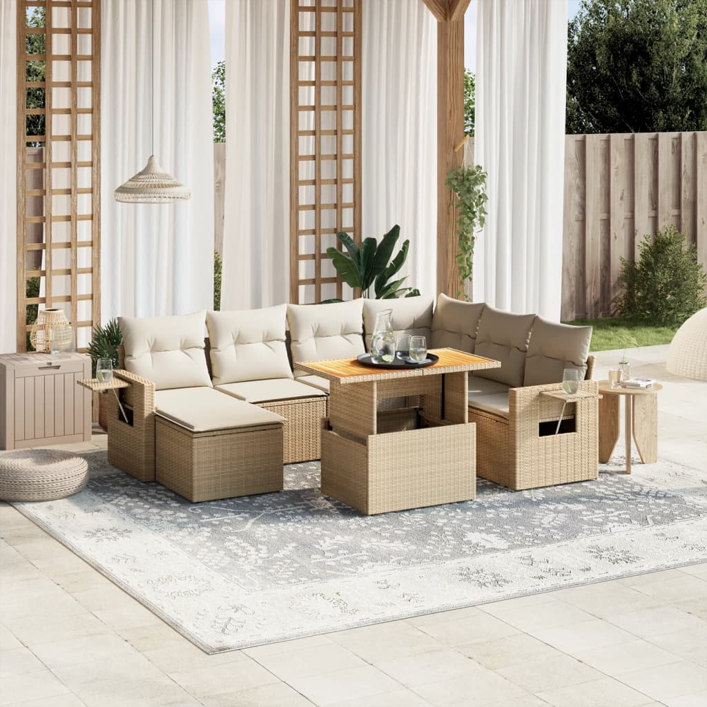 Set De Sofás De Jardín Y Cojines 8 Piezas Ratán Sintético Beige