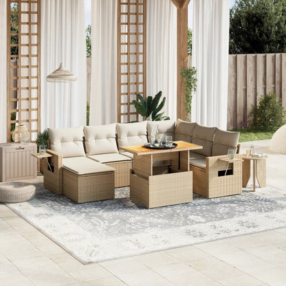 Set De Sofás De Jardín Y Cojines 8 Piezas Ratán Sintético Beige