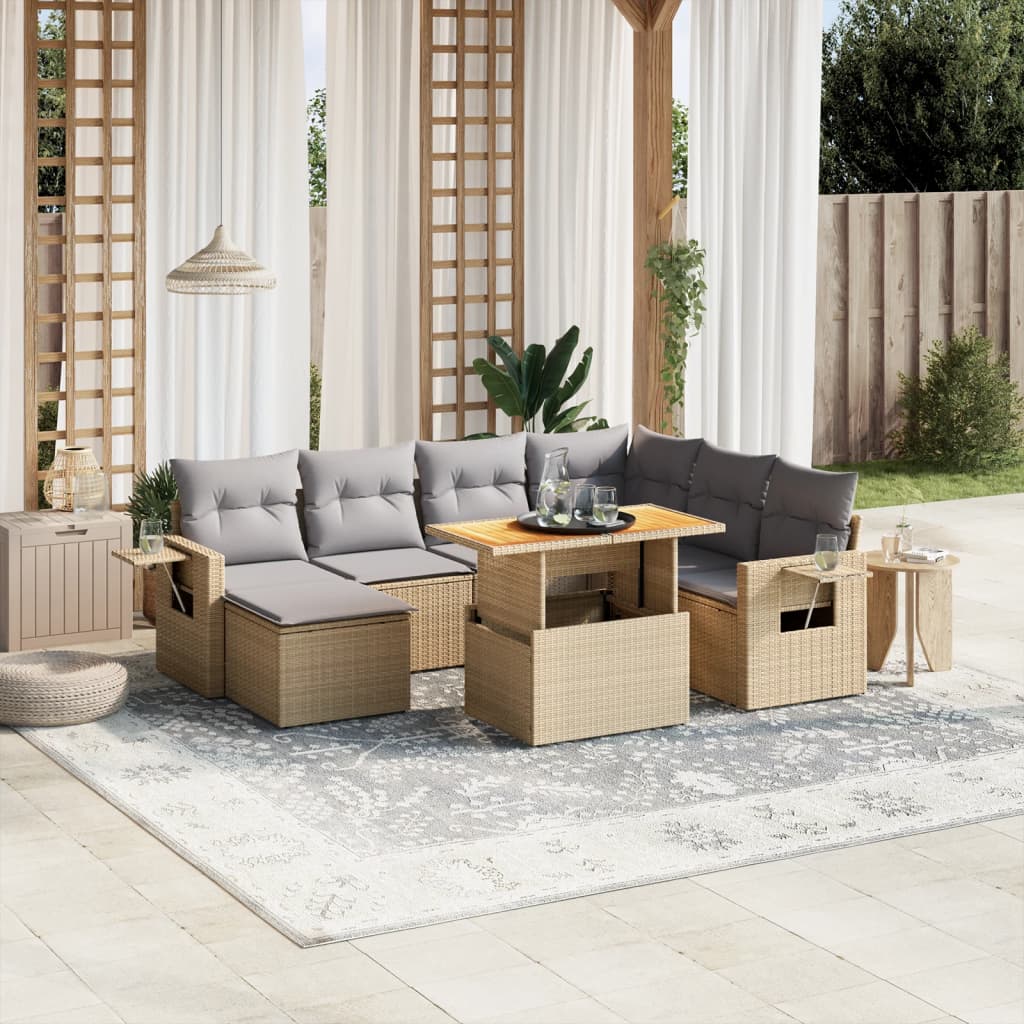 Set De Sofás De Jardín Y Cojines 8 Piezas Ratán Sintético Beige