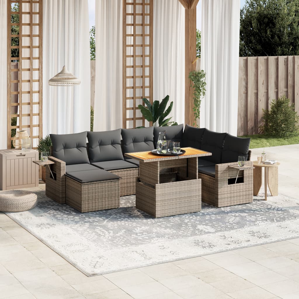 Set De Sofás De Jardín Y Cojines 8 Piezas Ratán Sintético Beige