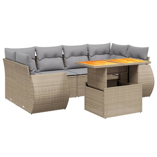 Set Sofás De Jardín 7 Piezas Y Cojines Ratán Sintético Beige