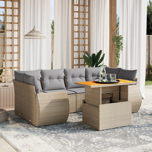 Set Sofás De Jardín 7 Piezas Y Cojines Ratán Sintético Beige