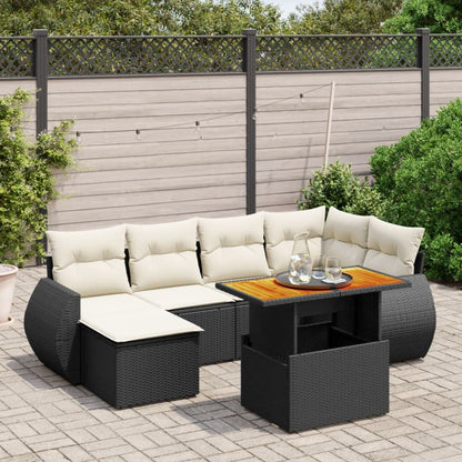 Set Sofás De Jardín 7 Piezas Y Cojines Ratán Sintético Beige