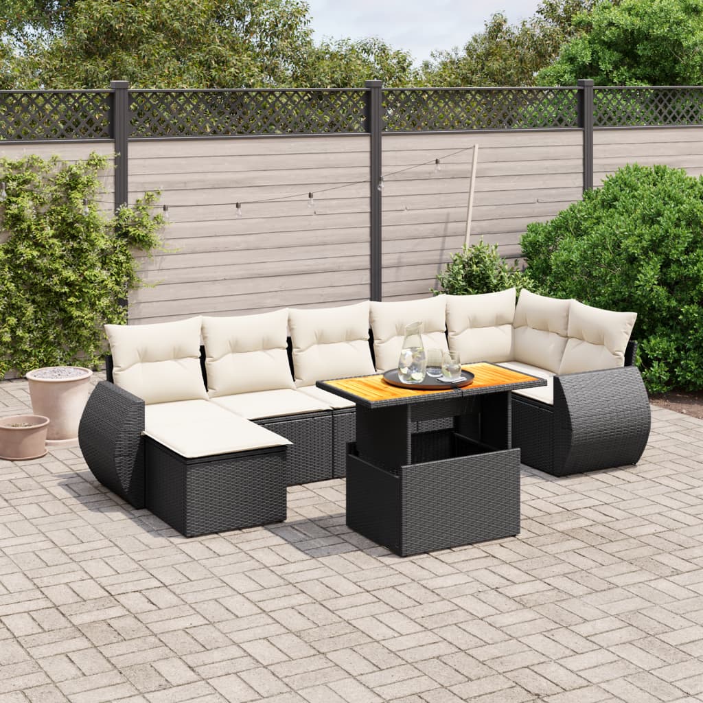 Set De Sofás De Jardín Y Cojines 8 Piezas Ratán Sintético Beige