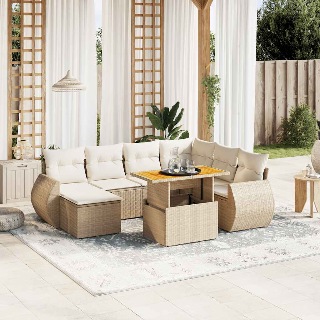 Set De Sofás De Jardín Y Cojines 8 Piezas Ratán Sintético Beige