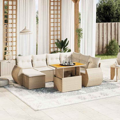 Set De Sofás De Jardín Y Cojines 8 Piezas Ratán Sintético Beige