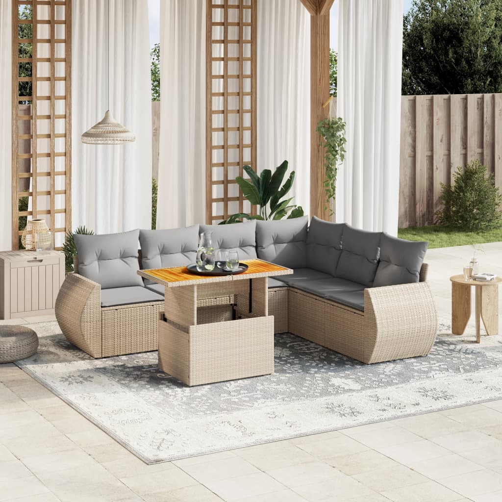 Set De Sofás De Jardín Y Cojines 8 Piezas Ratán Sintético Beige