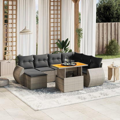 Set De Sofás De Jardín Y Cojines 8 Piezas Ratán Sintético Beige