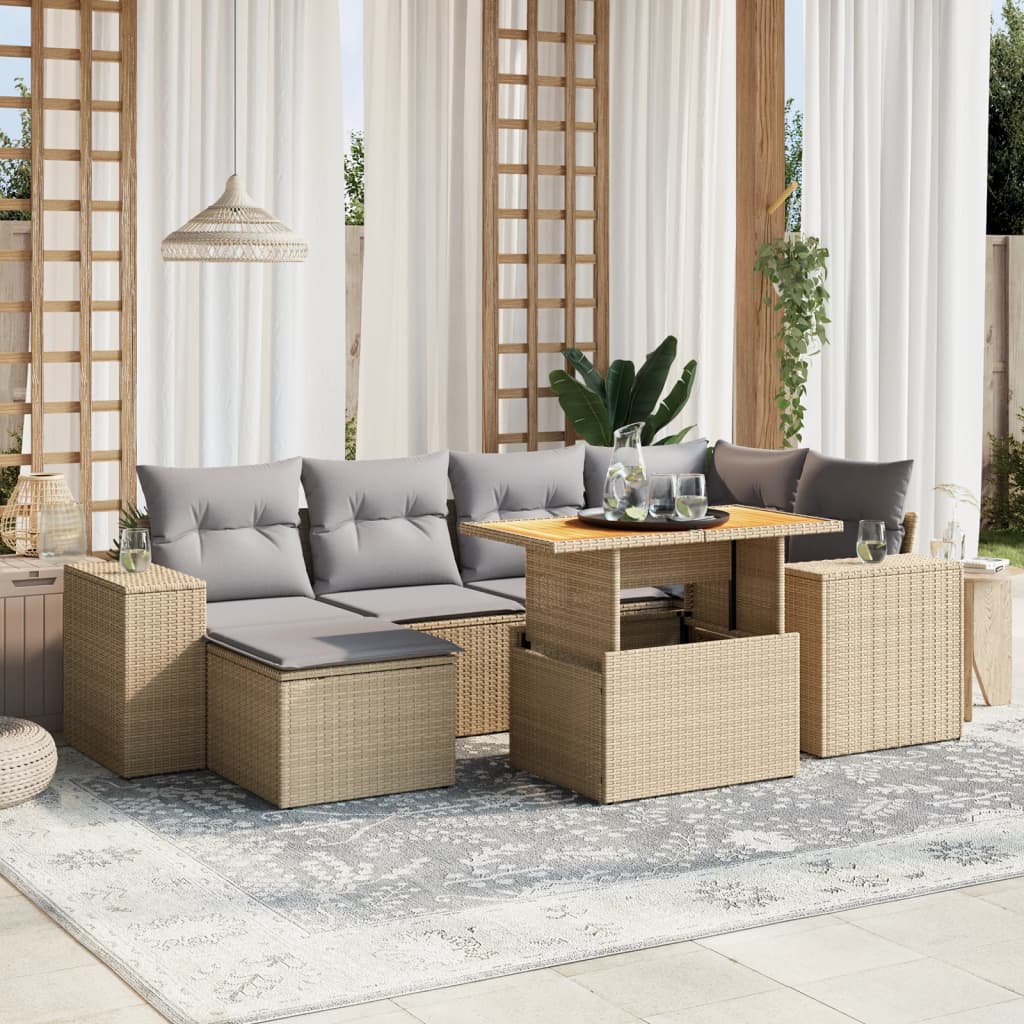 Set De Sofás De Jardín 7 Pzas Con Cojines Ratán Sintético