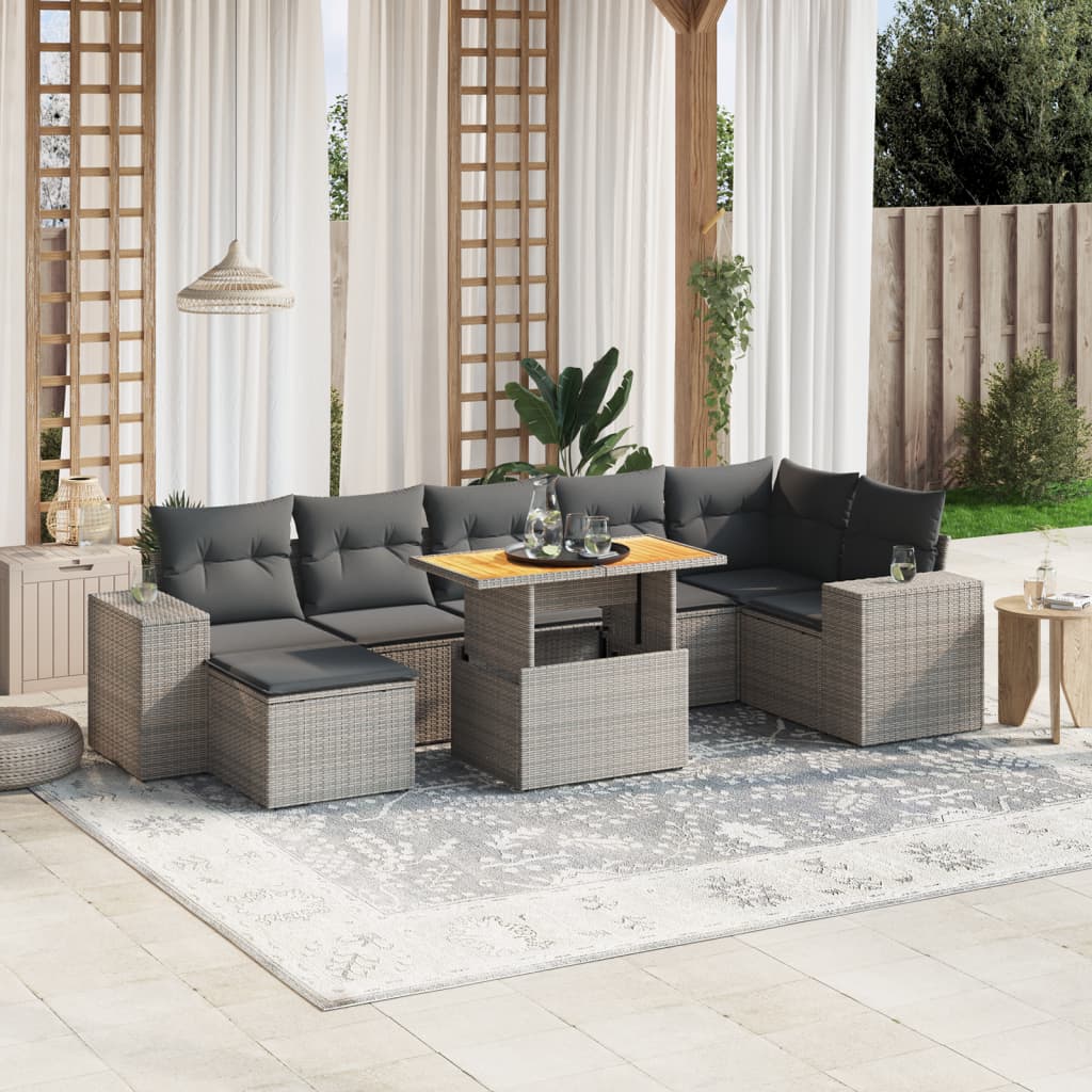 Set De Sofás De Jardín Y Cojines 8 Piezas Ratán Sintético Beige