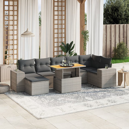 Set De Sofás De Jardín Y Cojines 8 Piezas Ratán Sintético Beige