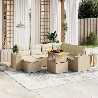 Set De Sofás De Jardín Y Cojines 8 Piezas Ratán Sintético Beige