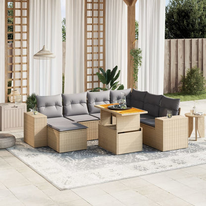 Set De Sofás De Jardín Y Cojines 8 Piezas Ratán Sintético Beige