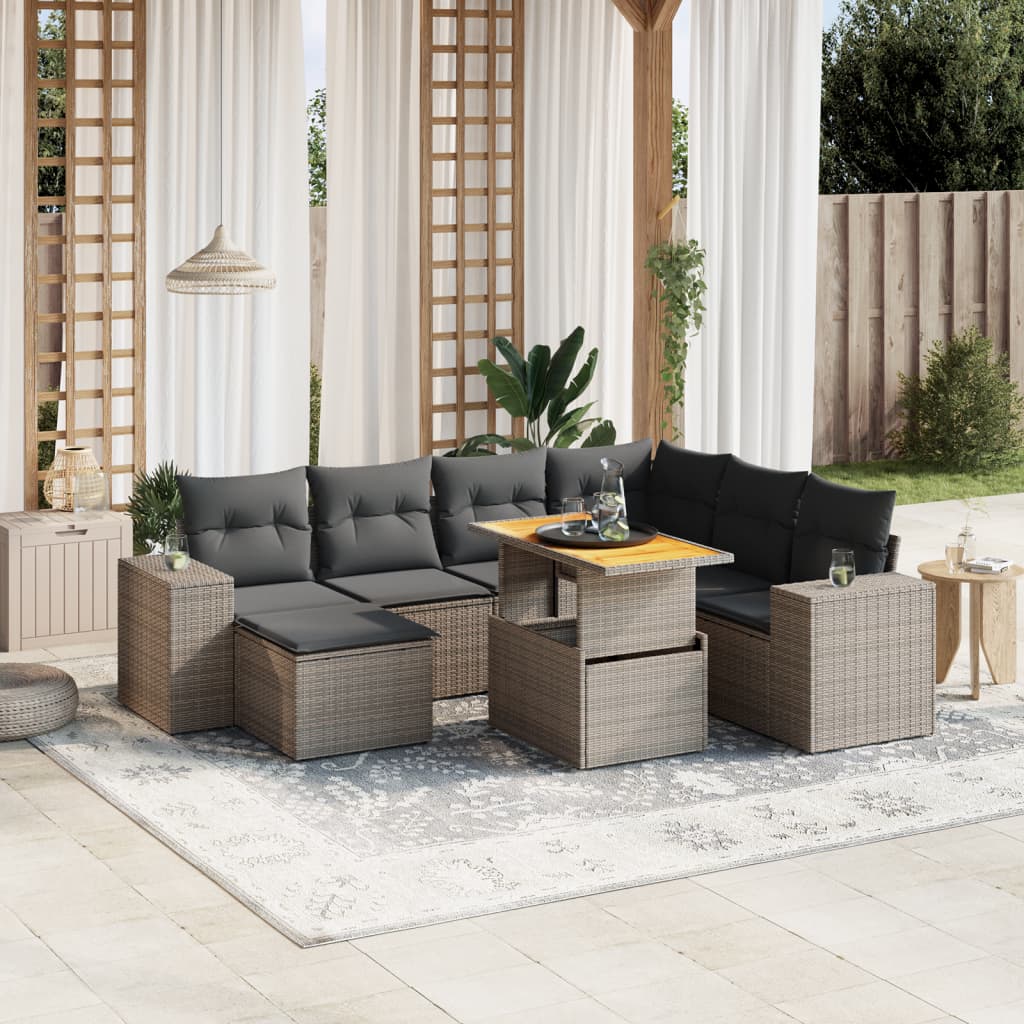 Set De Sofás De Jardín Y Cojines 8 Piezas Ratán Sintético Beige