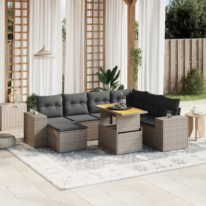 Set De Sofás De Jardín Y Cojines 8 Piezas Ratán Sintético Beige