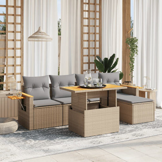 Juego De Sofás Jardín Con Cojines 6 Pzas Ratán Sintético Beige