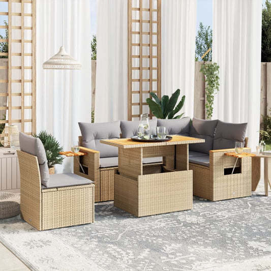 Juego De Sofás Jardín Con Cojines 6 Pzas Ratán Sintético Beige