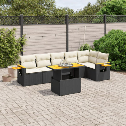 Set De Comedor De Jardín 7 Pzas Y Cojines Ratán Sintético Negro