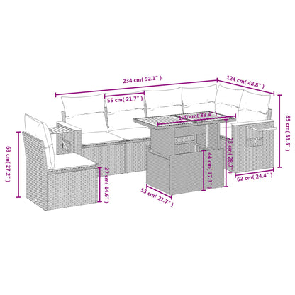 Set De Comedor De Jardín 7 Pzas Y Cojines Ratán Sintético Negro