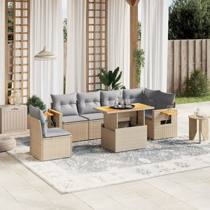 Set Sofás De Jardín 7 Piezas Y Cojines Ratán Sintético Beige