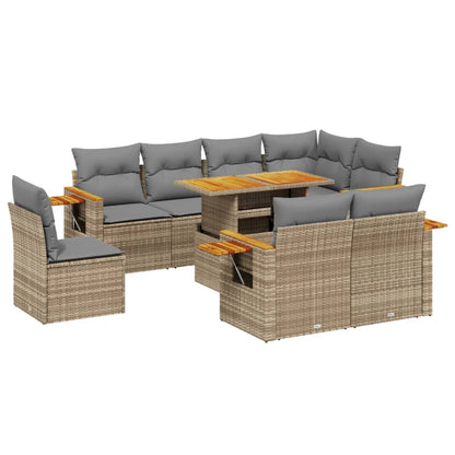 Set De Sofás De Jardín 9 Pzas Con Cojines Ratán Sintético Beige