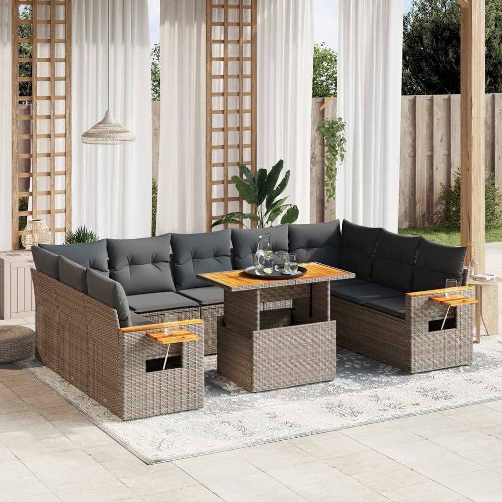 Set De Sofás De Jardín 11 Pzas Y Cojines Ratán Sintético