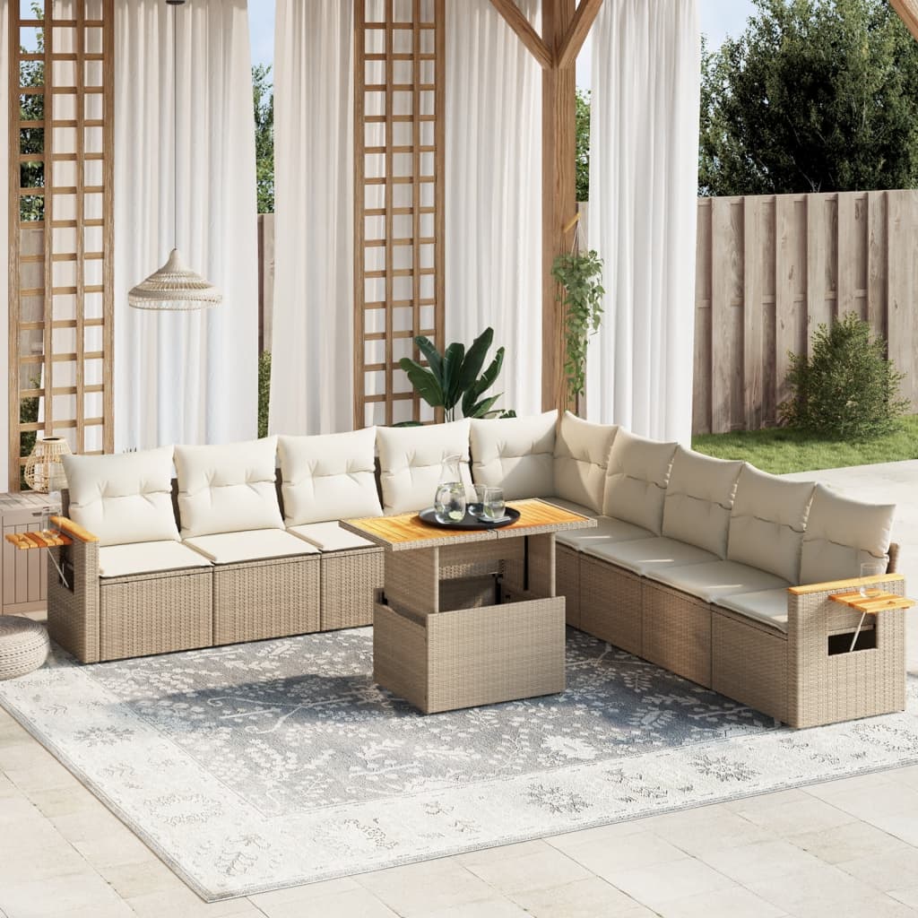 Set De Sofás De Jardín 11Pzas Con Cojines Ratán Sintético Beige