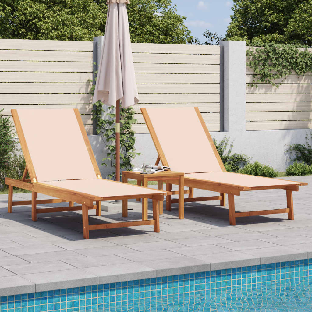 Tumbona Con Mesa Madera Maciza De Acacia Y Textileno