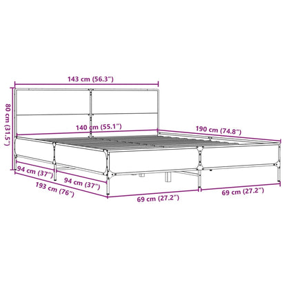Estructura Cama Madera Ingeniería Metal 140X190 Cm