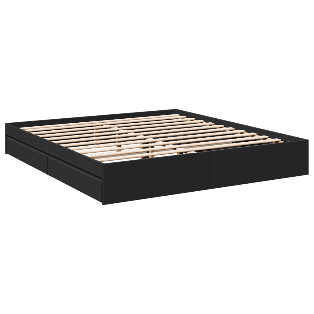 Estructura Cama Con Cajones Madera Ingeniería Negra