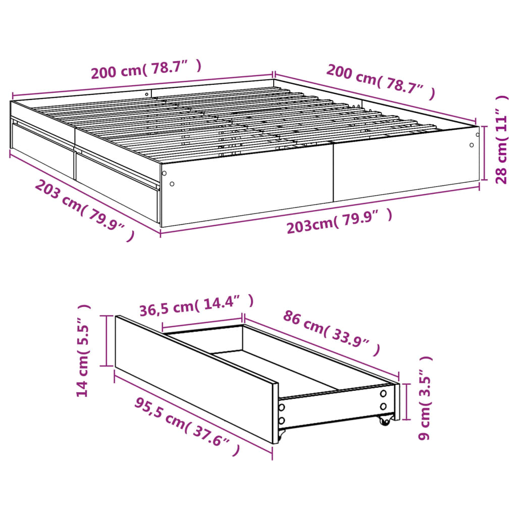 Estructura Cama Con Cajones Madera Ingeniería Negra