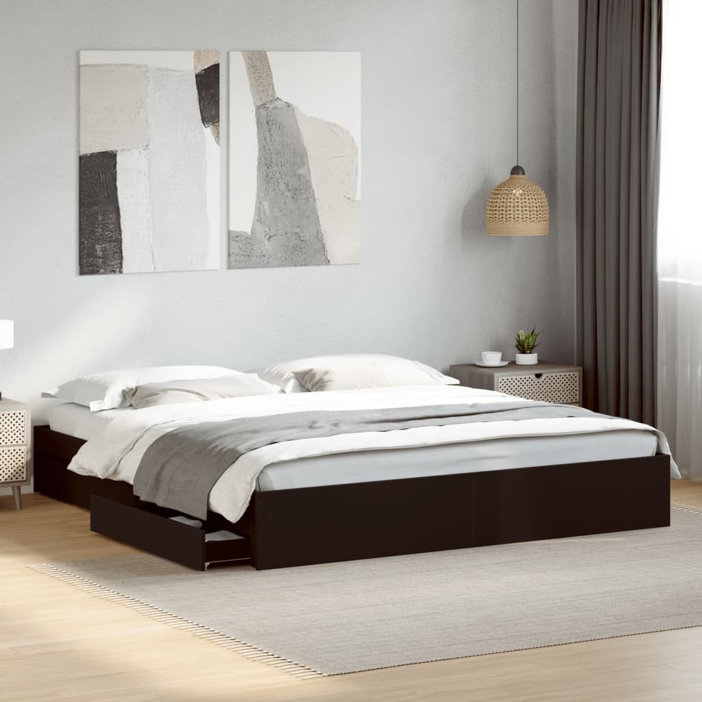 Estructura Cama Con Cajones Madera Ingeniería Negra
