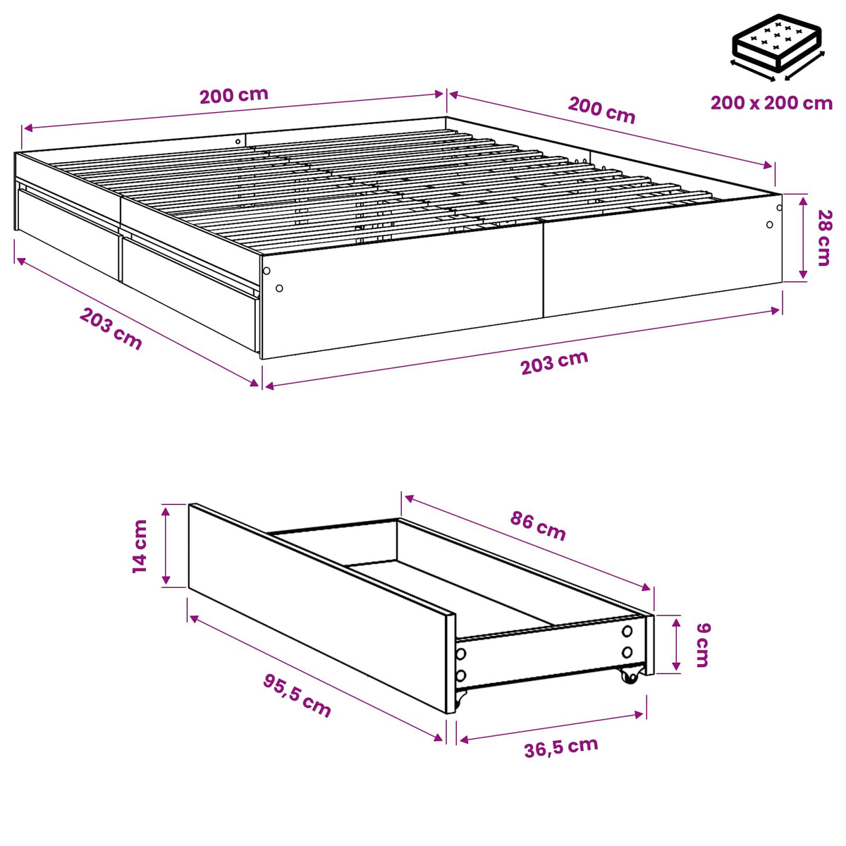 Cama Con Cajones Madera De Ingeniería