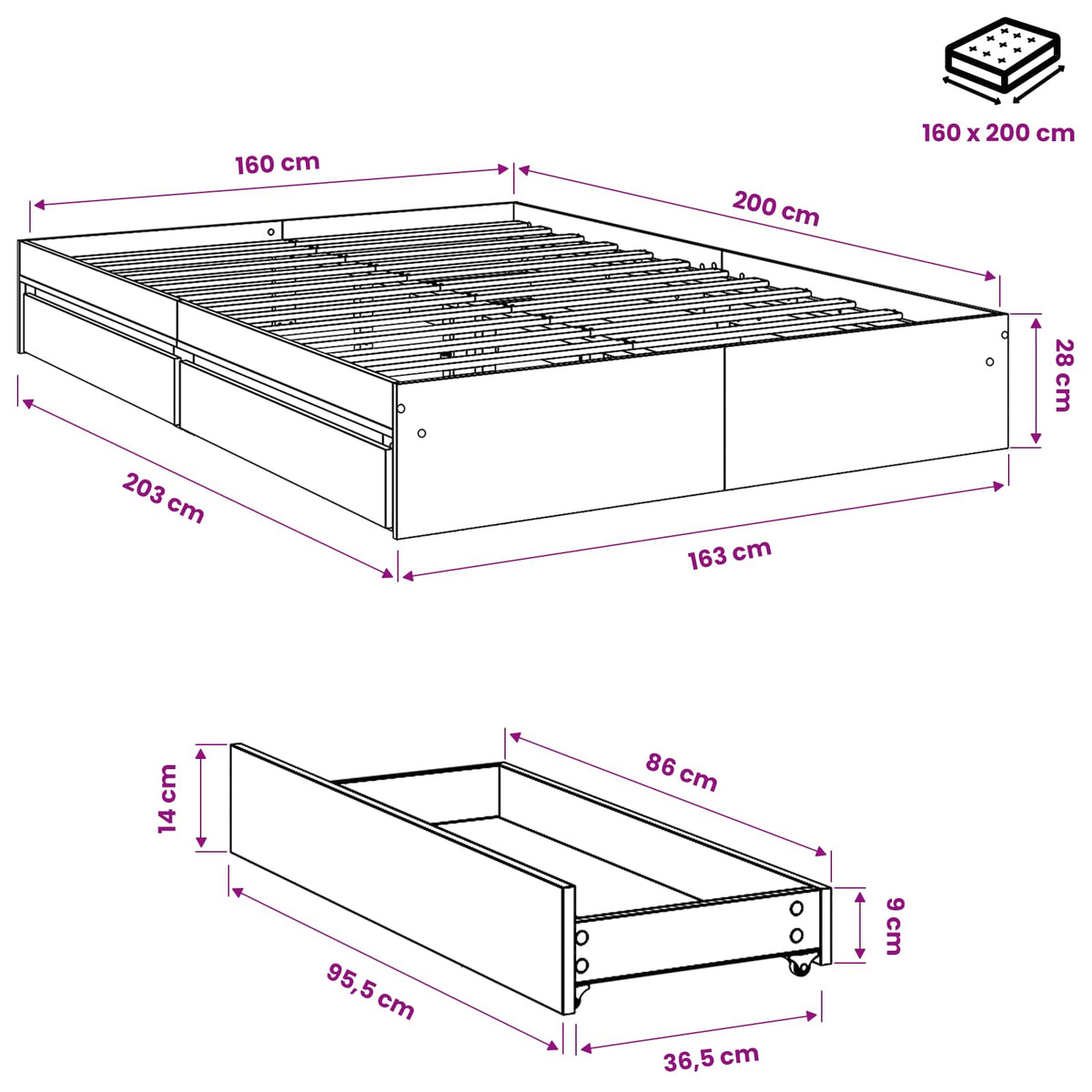 Cama Con Cajones Madera De Ingeniería