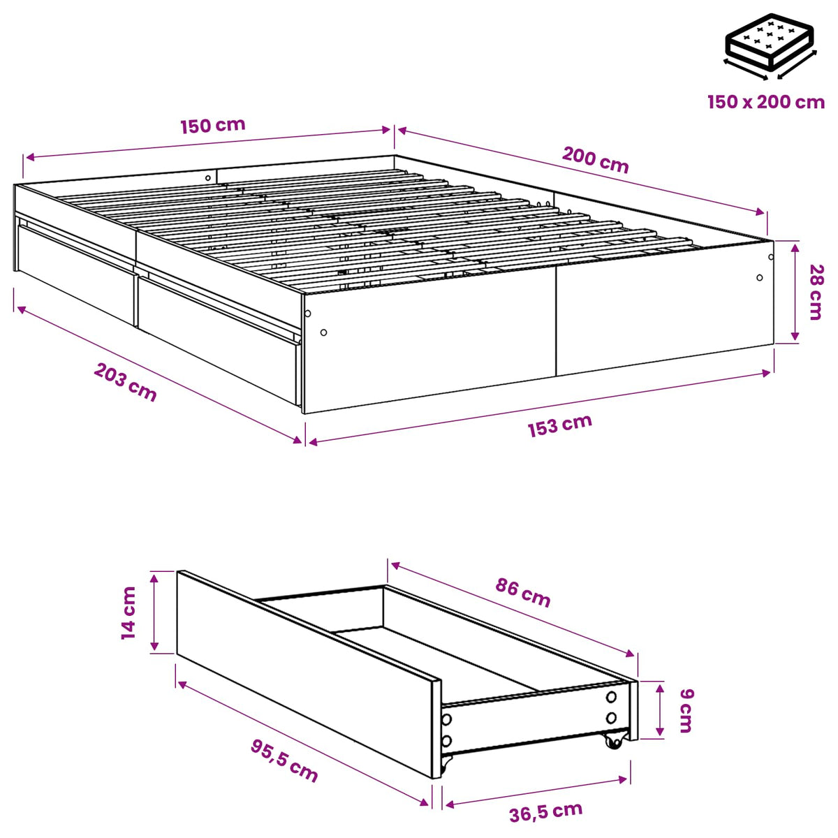 Cama Con Cajones Madera Ingeniería