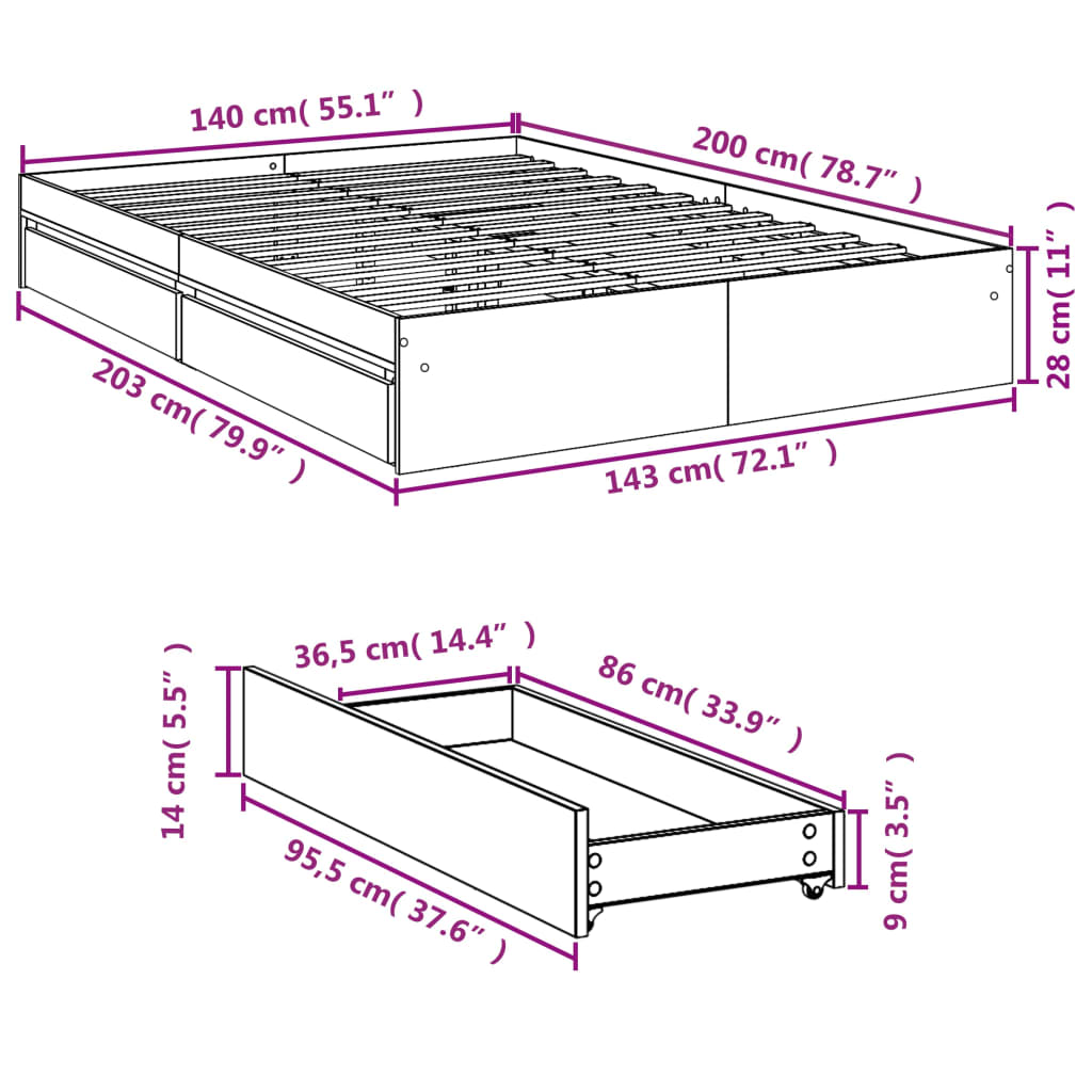 Cama Con Cajones Madera Ingeniería
