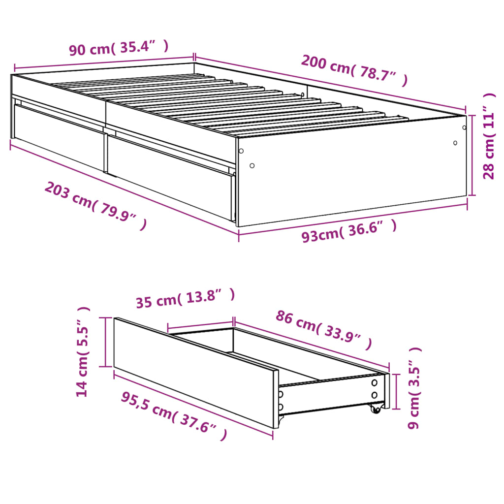 Cama Con Cajones Madera De Ingeniería