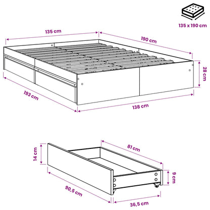 Cama Con Cajones Madera De Ingeniería