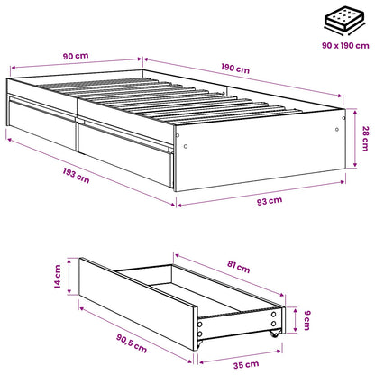 Cama Con Cajones Madera De Ingeniería