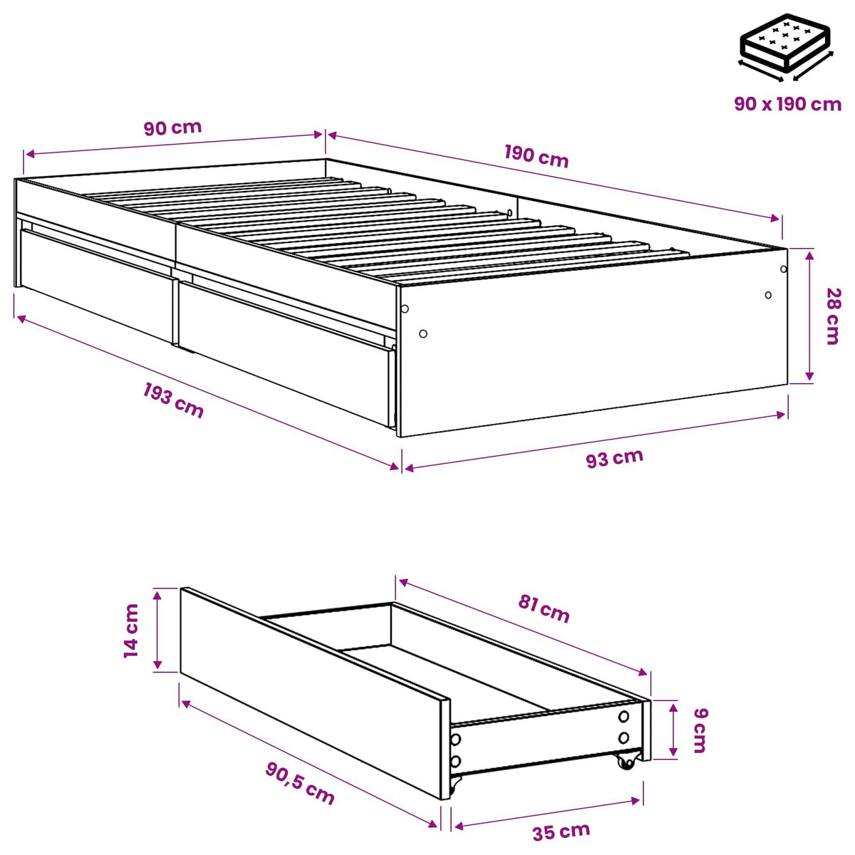 Cama Con Cajones Madera Ingeniería