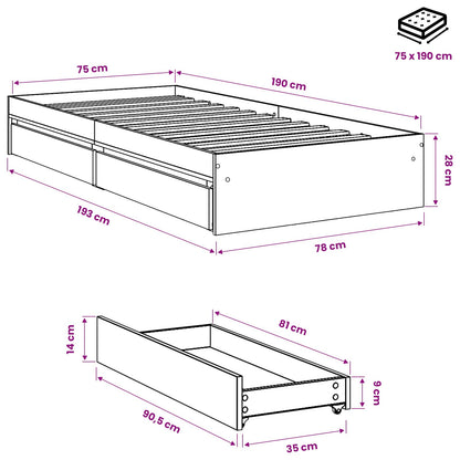 Cama Con Cajones Madera De Ingeniería