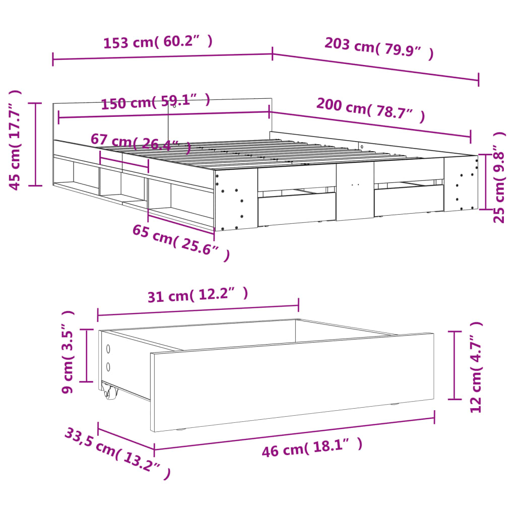 Estructura Cama Con Cajones Madera Ingeniería Blanca